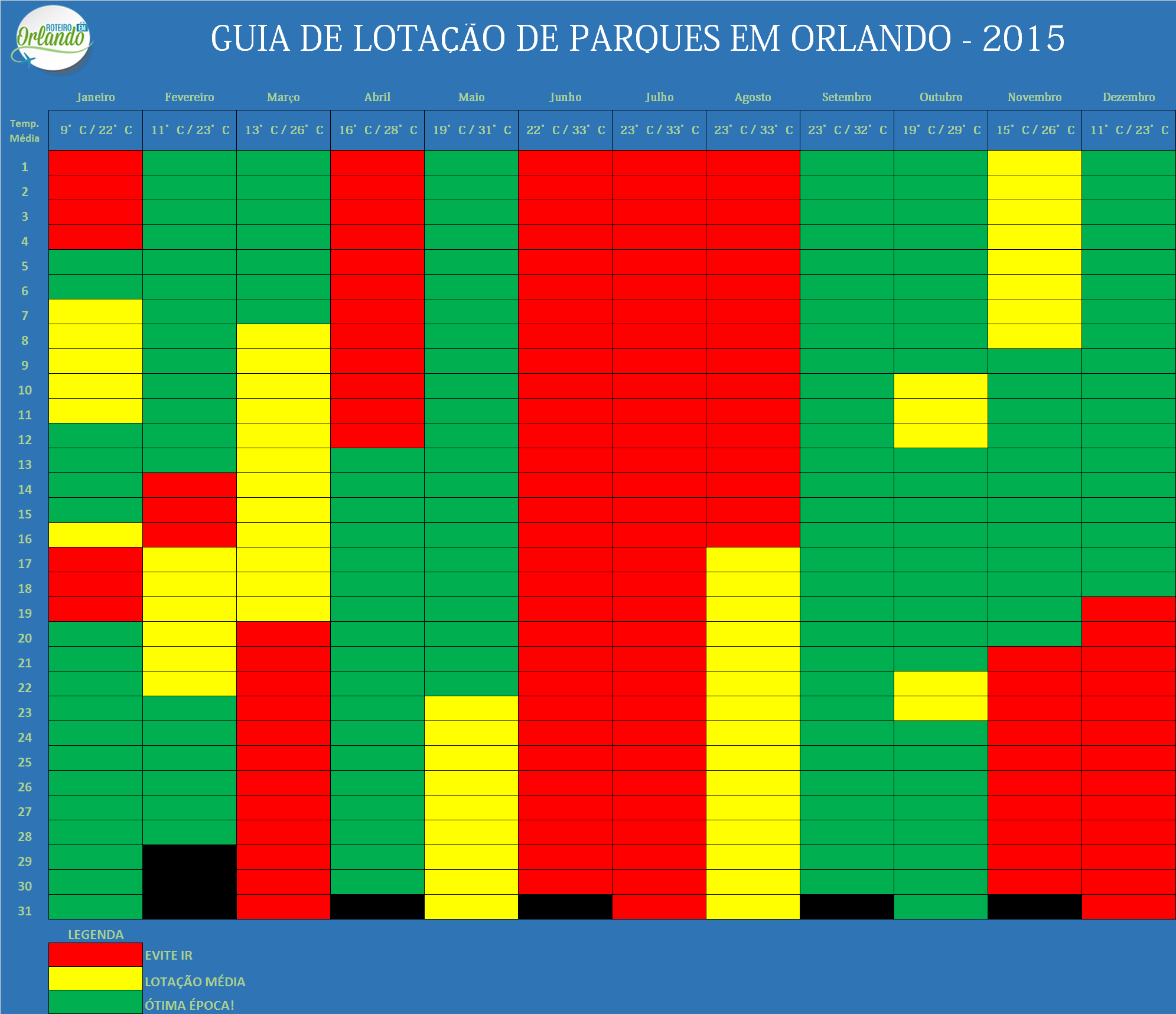 Calendário de Lotação dos Parques Disney 2015