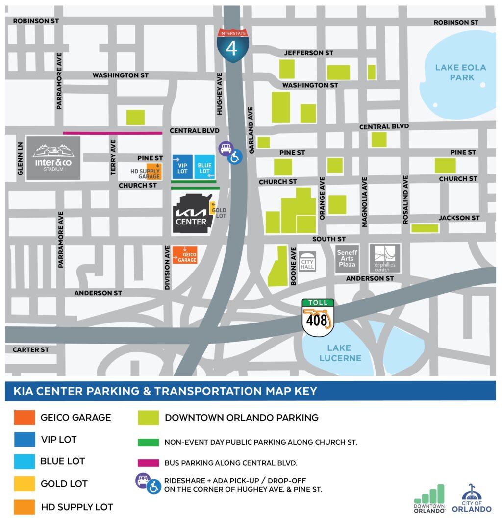 mapa do estacionamento kia center orlando magic