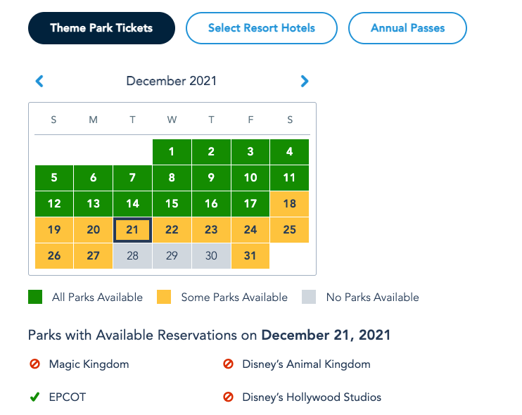 Calendário de Lotação dos Parques Disney