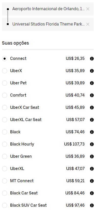 estimativa uber mco ate universal