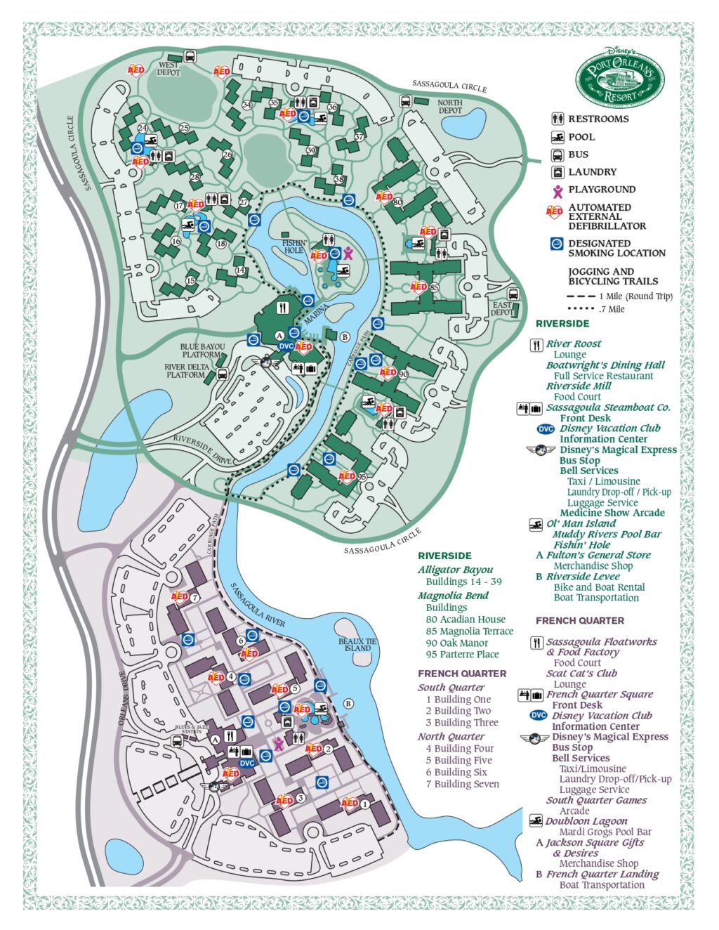 mapa Port Orleans French Quarter & Riverside
