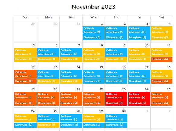 Crowd Calendar Disneyland California - novembro