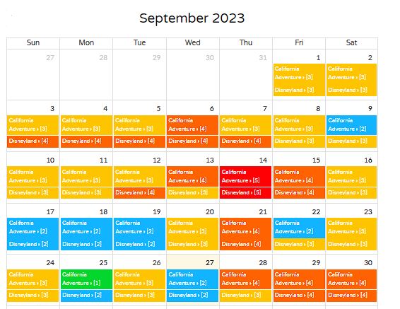 Crowd Calendar Disneyland California - setembro