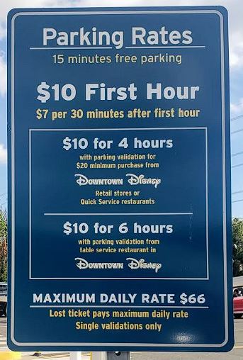 Preço do estacionamento Downtown DIsney California