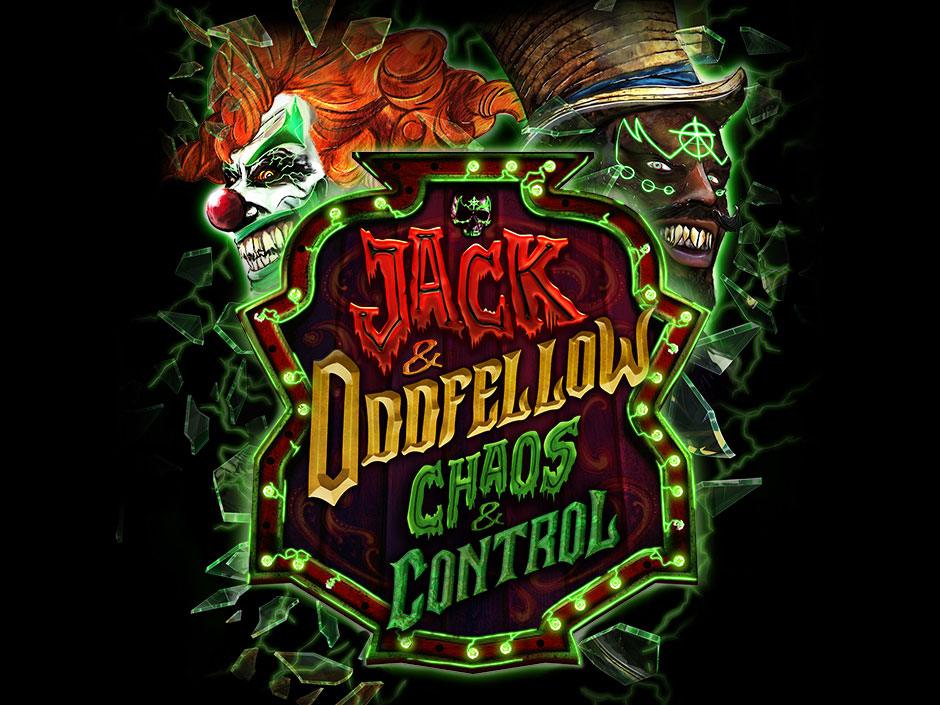 Key art da casa Jack e Oddfellow Chaos and Control no Halloween Horror Nights 35
