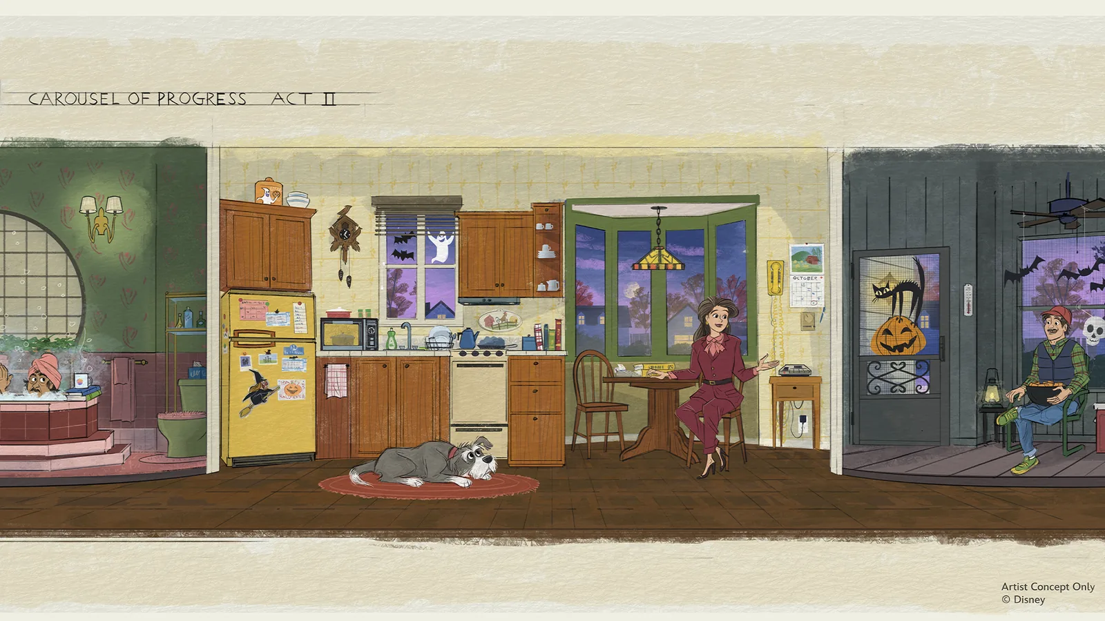 Arte conceitual do novo Ato II do Carousel of Progress no Magic Kingdom