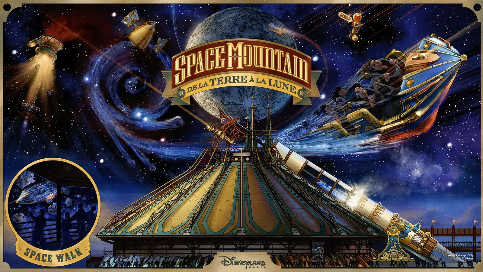 Arte conceitual da Space Mountain De la Terre a la Lune na Disneyland Paris