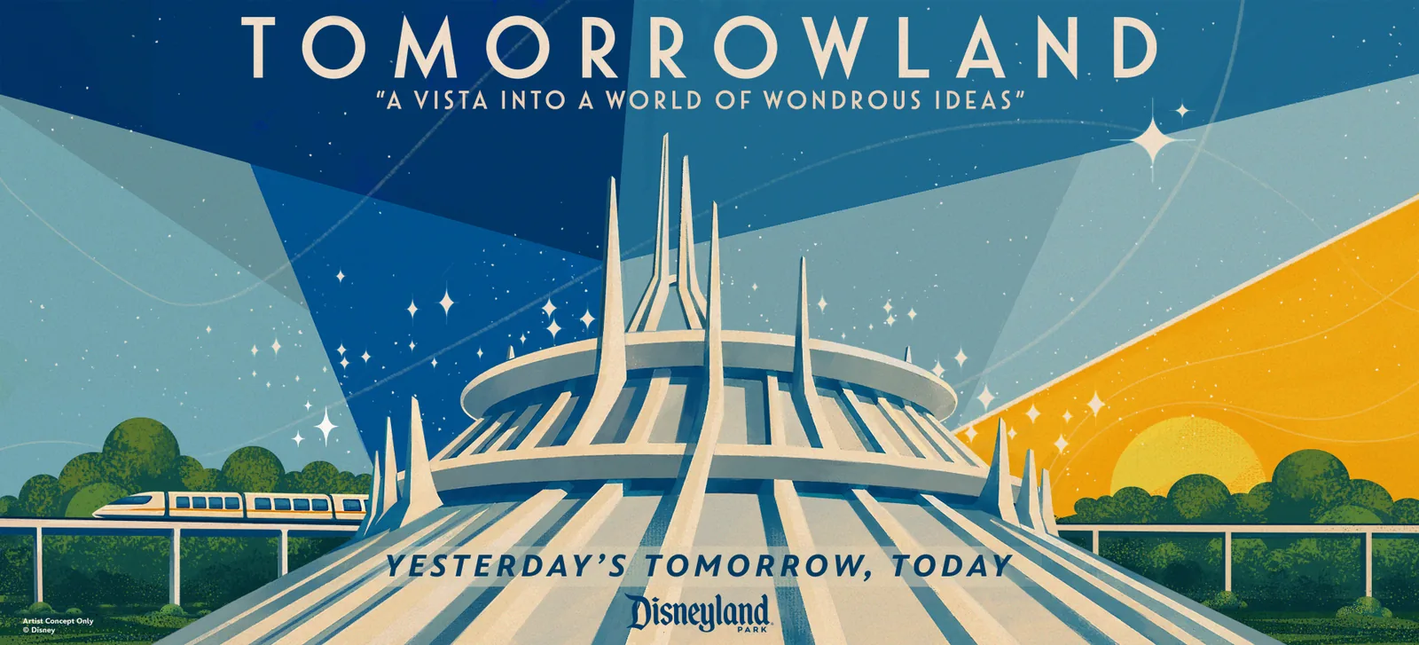 Arte conceitual da Tomorrowland reimaginada no Disneyland Park