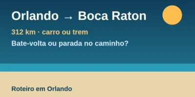 Arte com o trajeto Orlando para Boca Raton, 312 km de carro ou de trem, sobre fundo de mar e areia